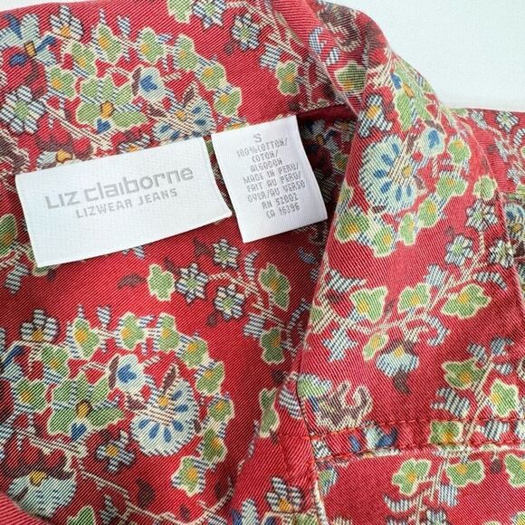 VTG Liz Claiborne Tops Womens Small Red Long Sleeve Button Down Paisley Cotton - Picture 5 of 10